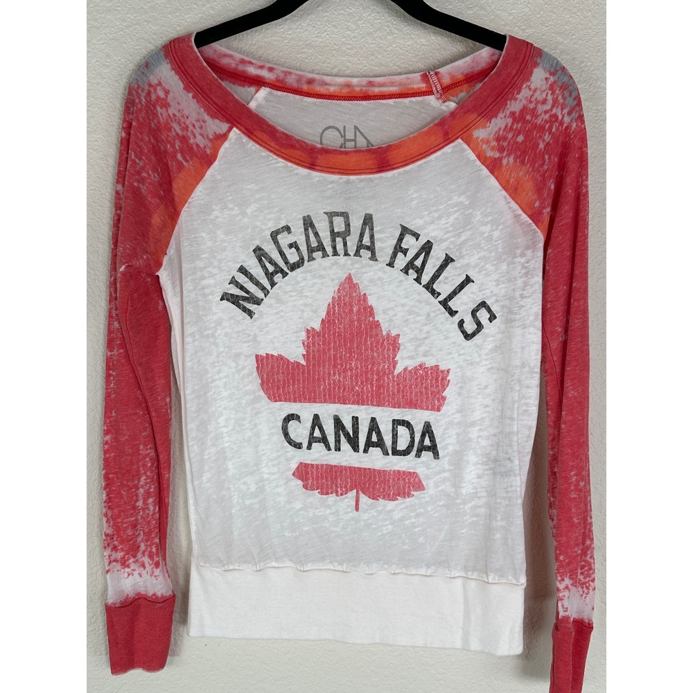 Chaser Niagara Falls Canada Graphic XS Burnout Raglan Long Sleeve Vintage Style
